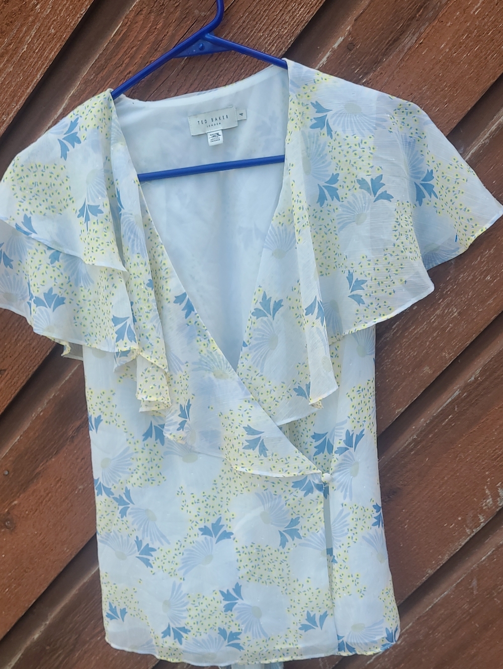 Ted Baker Gemmiaa Pale Blue Floral Ruffle Wrap Top